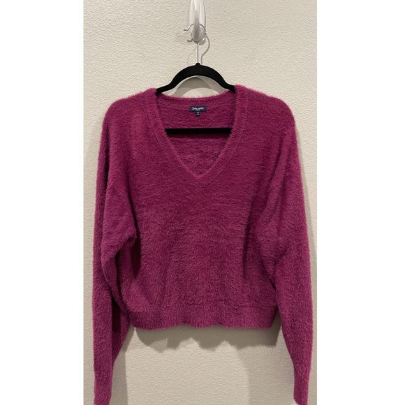 SPLENDID Fuzzy Crop Dolman Magenta Sweater - Picture 2 of 4
